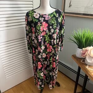 TOMMY HILFIGER Dress Womens 18W Black Floral Shift Slinky Stretch Knit Feminine